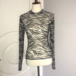 GOING TODAY zebra print mesh mock neck top
